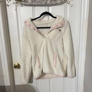 Simply Southern Cream Fuzzy Jacket with Pink Details